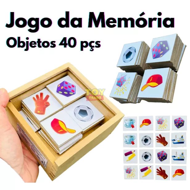 ✨Jogo da Memória Objetos com 40 peças Brinquedo Educativo Pedagógico Figuras Alfabetização c/ Objetos