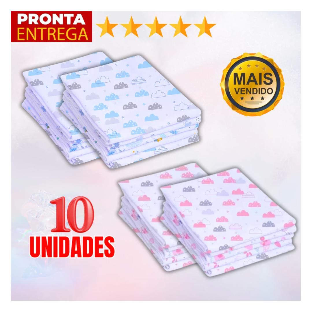 Kit 10 Unidades Fralda De Pano Estampada 60 x 60 Enxoval Infantil Bebê Menino Menina