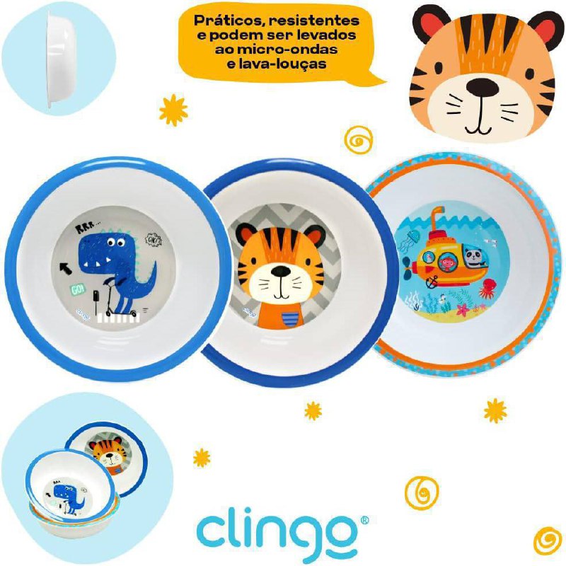 Kit Clingo Bowl com 3 unidades - Tigre/Dino/Submarino