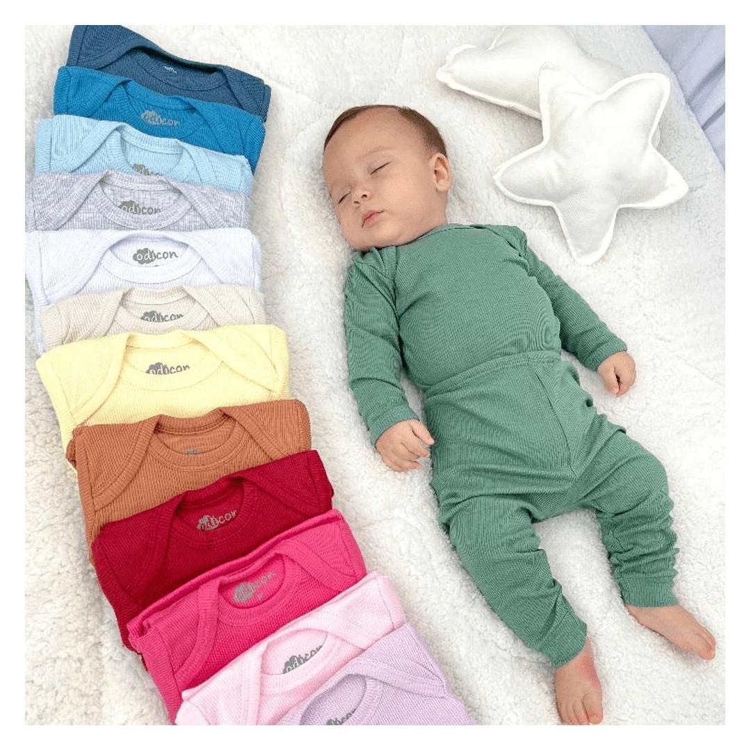 Kit Roupa De Bebe 4 Pçs Canelado 2 Conjuntos Body Manga longa E Mijão Barato Enxoval