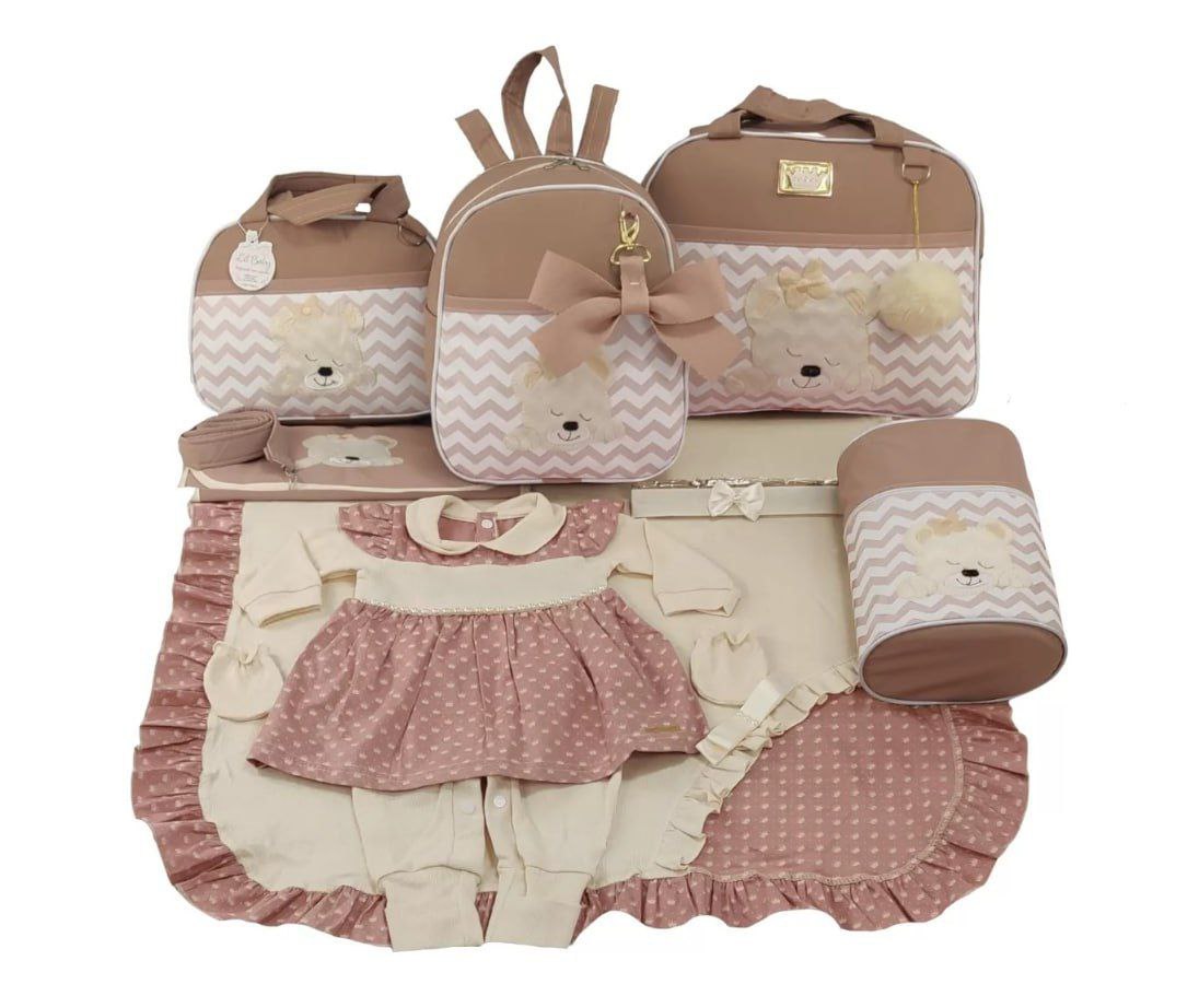 Kit Saida + Bolsa Maternidade 5 peças (6 opções de cores)