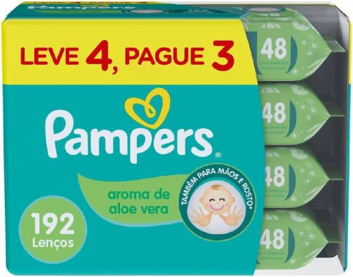 Lenços Pampers Umedecidos Aroma De Aloe Vera 192 Unidades