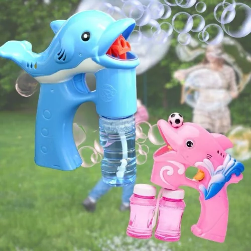 Máquina de Bolhas Automática Infantil Golfinho com LED e Música - Pistola Lança Bolhas Estilo Bazuca