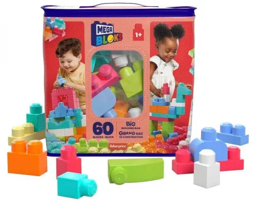 MEGA BLOKS, Sacola Vermelha com 60 Blocos de Montar Grandes e Coloridos