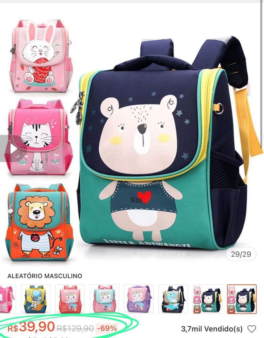 Mochila Escolar Infantil Menino Menina Dinossauro Gatinho de Costas