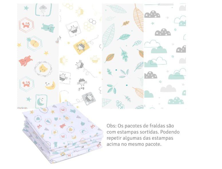 Toalha De Fralda Papi Especial 70 Estampada 100Cm X 70Cm Contem 03 Un