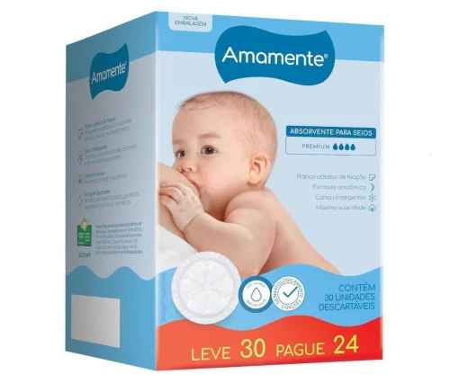 Absorvente para Seios Descartável Amamente 30 Unidades