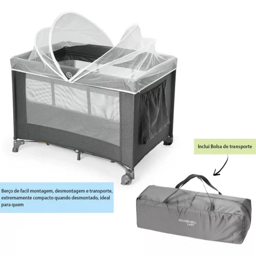 ✨Berço Portátil Infantil Cercado 0-15kg Grafite Lazy Maxibaby
