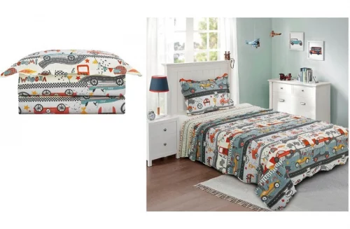 Camesa, Colcha Solteiro Infantil Patchwork Dupla Face 2 Peças Camesa Cor:Corrida