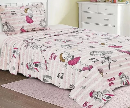 Camesa, Colcha Solteiro Infantil Patchwork Dupla Face 2 Peças Camesa Cor:Meninas Radical