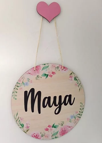 Enfeite Porta Maternidade Menina Jardim Encantado Flores Nome Personalizado + Pendurador Incluso