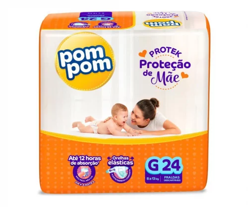 Fralda Pom Pom Protek Proteção de Mãe Jumbo G 24 Unidades