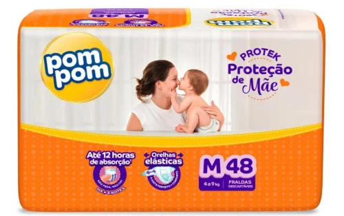 Fralda Pom Pom Protek Proteção de Mãe Mega M 48 Unidades