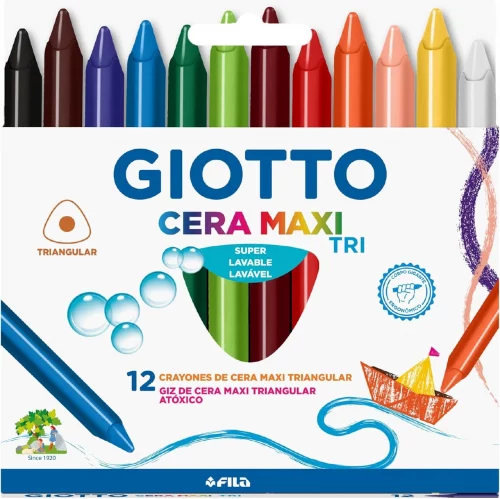 GIOTTO Cera Maxi Tri, Giz de Cera Maxi Triangular em Estojo, 12 Cores(202702ES)