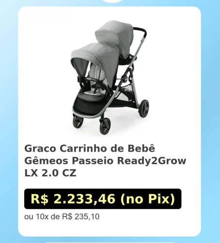 🛍️Graco Carrinho de Bebê Gêmeos Passeio Ready2Grow LX 2.0 CZ