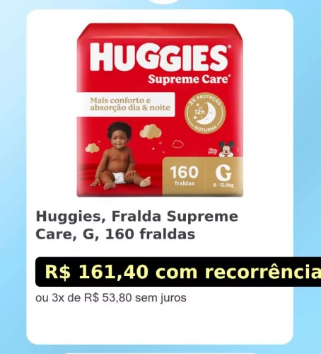 🛍️Huggies, Fralda Supreme Care, G, 160 fraldas