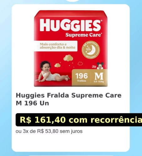 🛍️Huggies Fralda Supreme Care M 196 Un