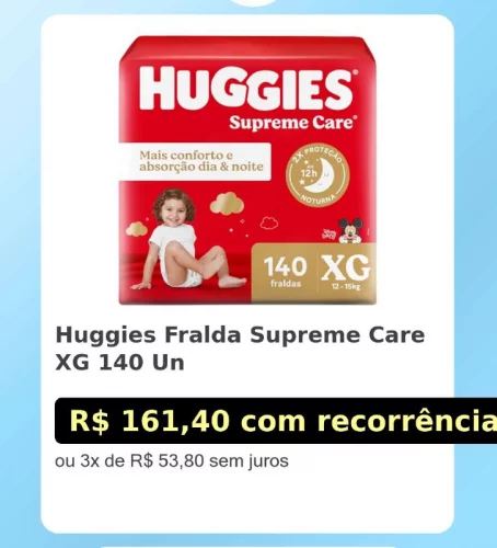 🛍️Huggies Fralda Supreme Care XG 140 Un