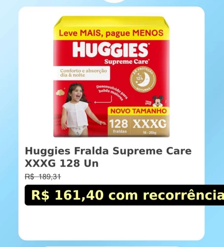 🛍️Huggies Fralda Supreme Care XXXG 128 Un
