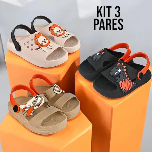 Kit 3 Pares Sandália Papete Infantil Menino Confortável