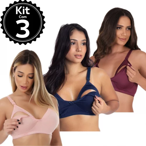 kit 3 Sutiã Amamentação Reforçado Gestante Pós parto Maternidade