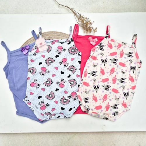 Kit 4 Body Bebe Menina Alcinha Algodão Roupa de Bebê Veste até 8 meses Bory Bebê Estampada e Liso