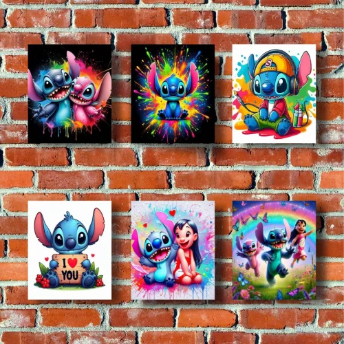Kit 6 Placas Quadros decorativos Infantil  Tema Stitch
