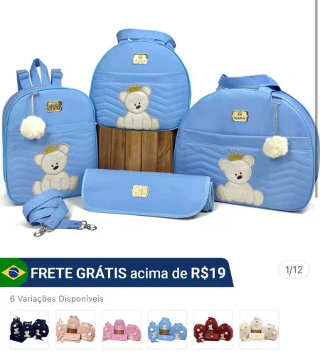 🛍️ Kit Bolsas de Bebê Saída de Maternidade Ursinho com Mochila de Costas e Trocador