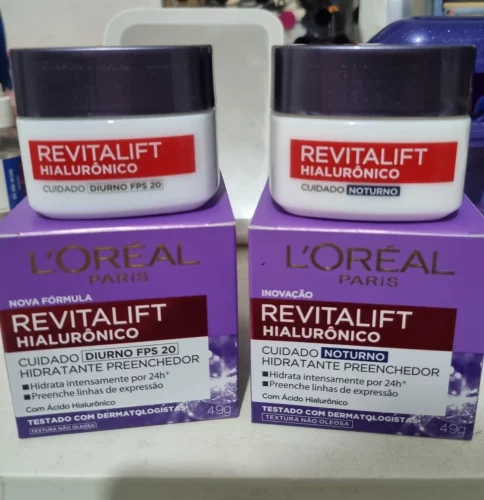 Kit Creme Facial Anti-idade L'Oréal Paris Revitalift Hialurônico Noturno + Diurno FPS 20, 49g