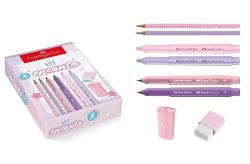 Kit Encanto Faber-Castell Com Produtos Rosa e Roxo Em Tons Pastel *EDIÇÃO LIMITADA*