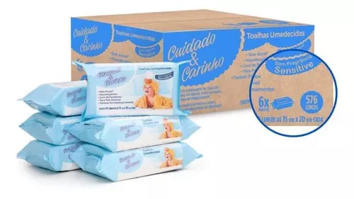Kit Lenço Umedecido Cuidado E Carinho Sensitive 576 Unidades
