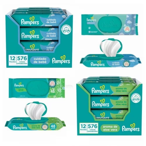 Kit Lenços Umedecidos Pampers 576 Unidades - 12 Pacotes