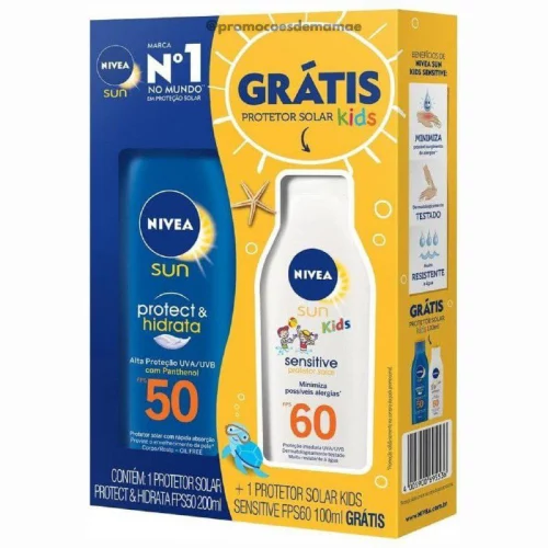 Kit NIVEA SUN Protetor Solar Protect & Hidrata FPS50 200ml + Protetor Solar Kids Sensitive FPS60 125ml