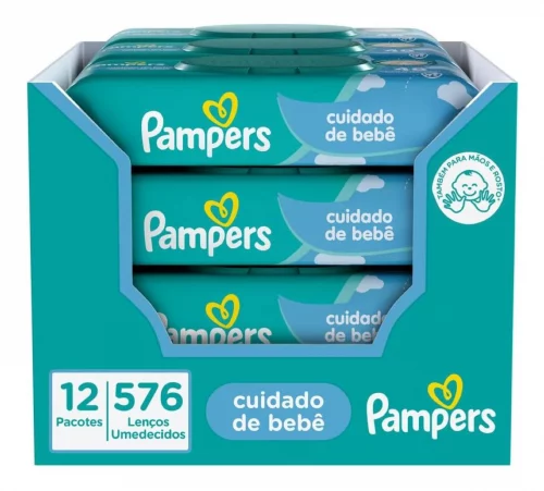 Kit Pampers Lenços Umedecidos Cuidado de Bebê 576 Unidades (12 pacotes com 48 un cada)