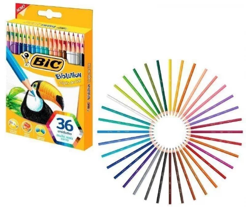 Lápis de Cor Sextavado BIC Evolution, 36 Cores Vivas e Intensas