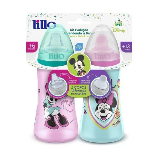 Lillo Kit 2 Copos Colors Bico De Silicone Disney Minnie Rosa
