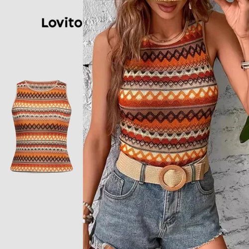Lovito Regata Boho Tropical Colorblock para Mulheres LBL20155
