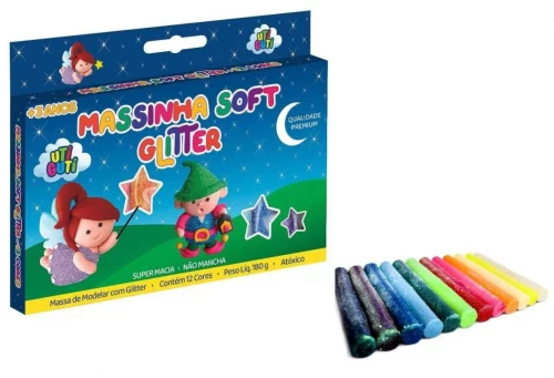 Massa de Modelar, Uti Guti, Glitter, 12 Cores