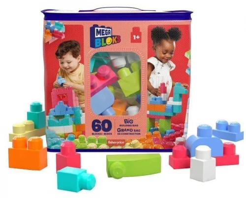 MEGA BLOKS, Sacola Vermelha com 60 Blocos de Montar Grandes e Coloridos
