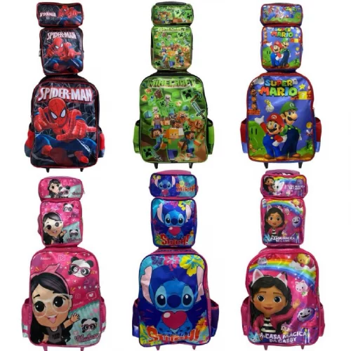 Mochila Escolar Infantil Carrinho Kit Grande Com Lancheira E Estojo Menino e Menina Impermeável