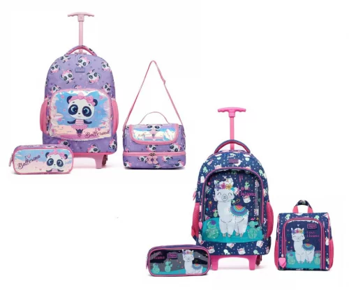 Mochila Rodinhas Lancheira e Estojo Escolar