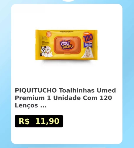 🛍️PIQUITUCHO Toalhinhas Umed Premium 1 Unidade Com 120 Lenços Umedecidos