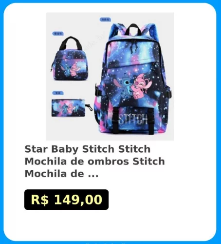 🛍Star Baby Stitch Stitch Mochila de ombros Stitch Mochila de almoço Saco de ...