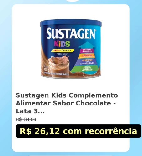 🛍️Sustagen Kids Complemento Alimentar Sabor Chocolate - Lata 350G