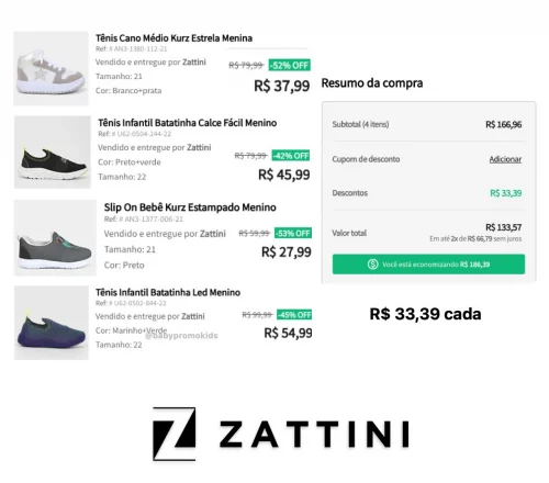 Tênis com até 20% off (Tam. 16 ao 37)