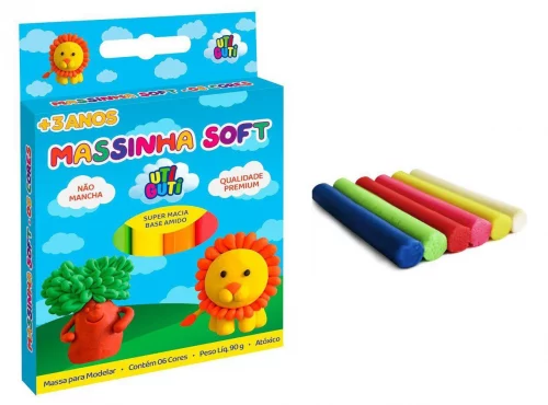 UTI GUTI Massinha Soft, Massa para Modelar Colorida em Estojo, Tradicional, 6 Cores