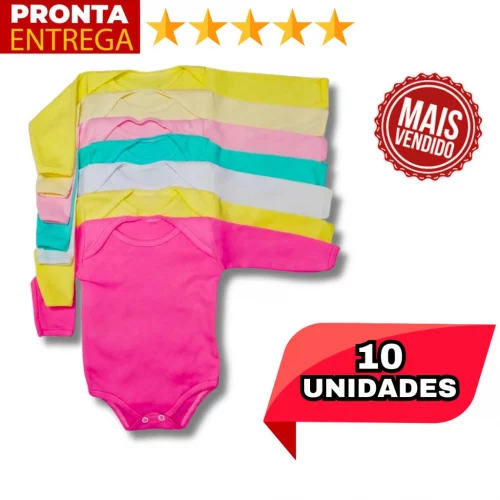 10 Unidades Body De Bebê Manga Longa Infantil Cores Lisas Menino Menina