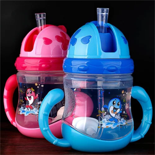 200 ML Garrafa Copo Baby Treinamento Com Tampa E Canudo Silicone + Alca De Plastico