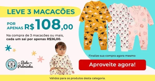 👶✨ 3 Macacões por Apenas R$ 108! 🛍