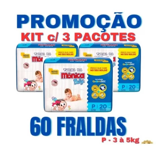 3 pacotes de Fralda tamanho   P,M G XG RN+1 SABONETE